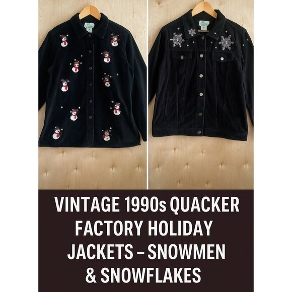 Set of 2 Vintage Quacker Factory Holiday Jacket Set – Snowmen & Snowflakes Sz S - Picture 1 of 14